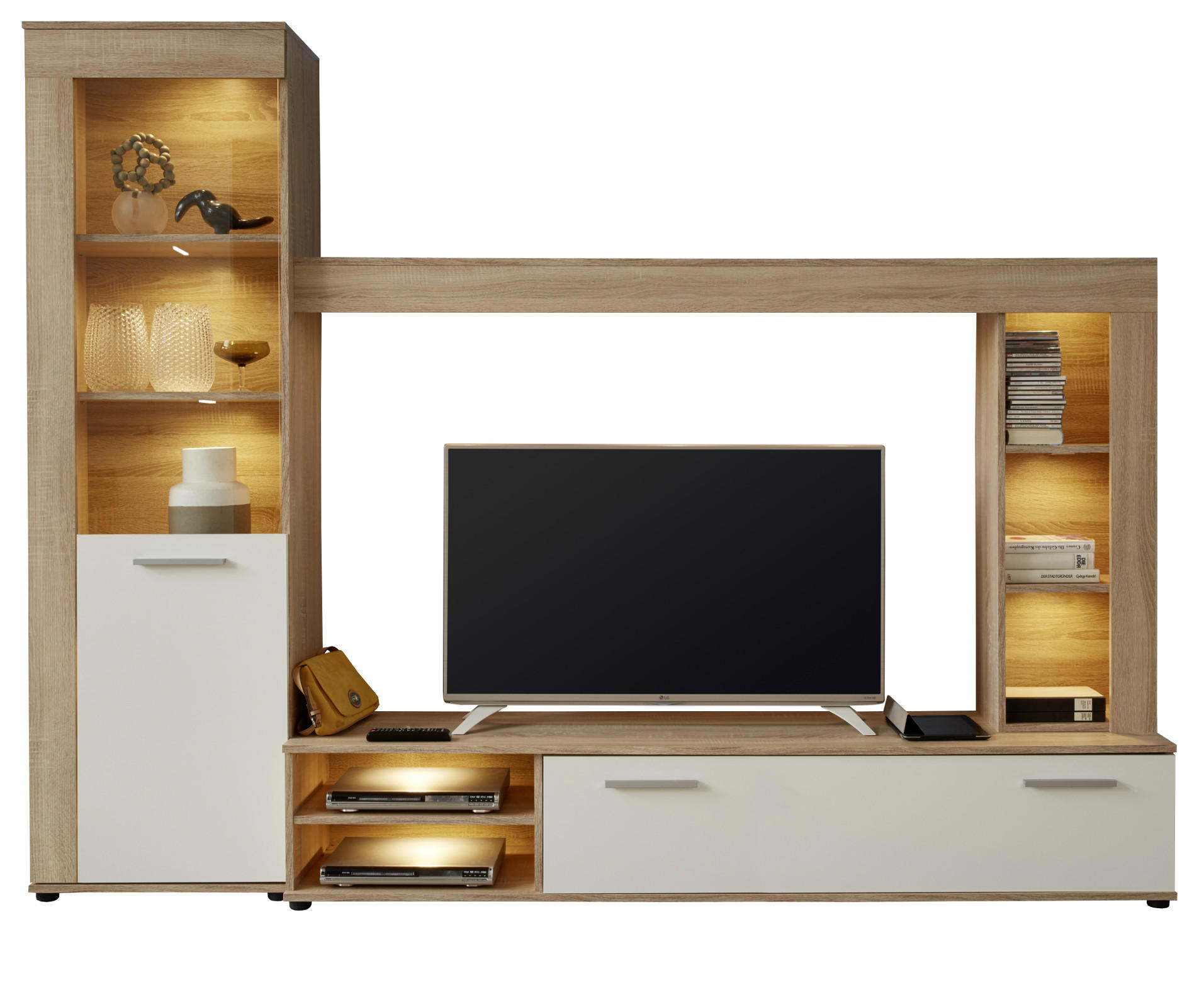 Top.Furn Wohnwand Sonoma Eiche, Weiß 240x185x41 cm