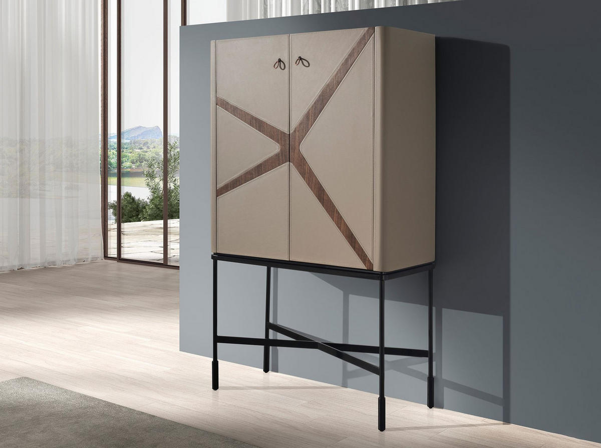 HIGHBOARD Leder, Nussbaum und schwarzer Stahl 90/40/150 cm - Beige/Multicolor, Leder/Holz (90/150/40cm) - ANGEL CERDA
