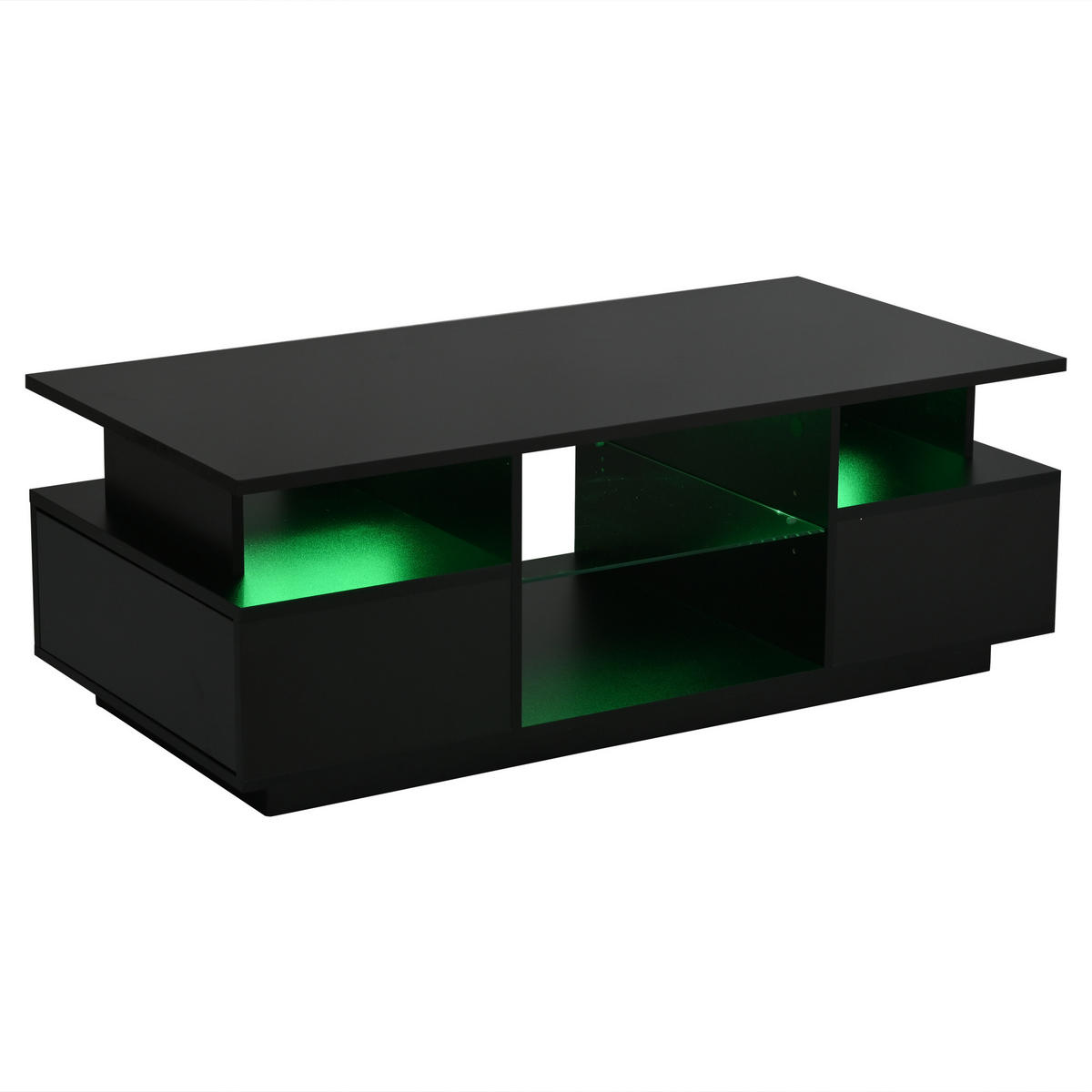 COUCHTISCH mit LED-Beleuchtung, 2 Schubladen und Glasablage in Schwarz - Schwarz, Holzwerkstoff/Metall (100/50/36cm) - EVRYAE