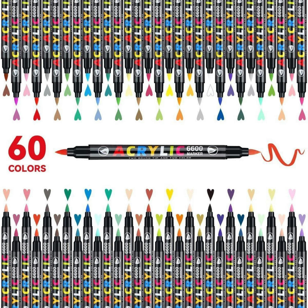 ACRYLSTIFTE 60er Set mit zwei Pinselspitzen - Multicolor, Kunststoff (1/1/15cm)