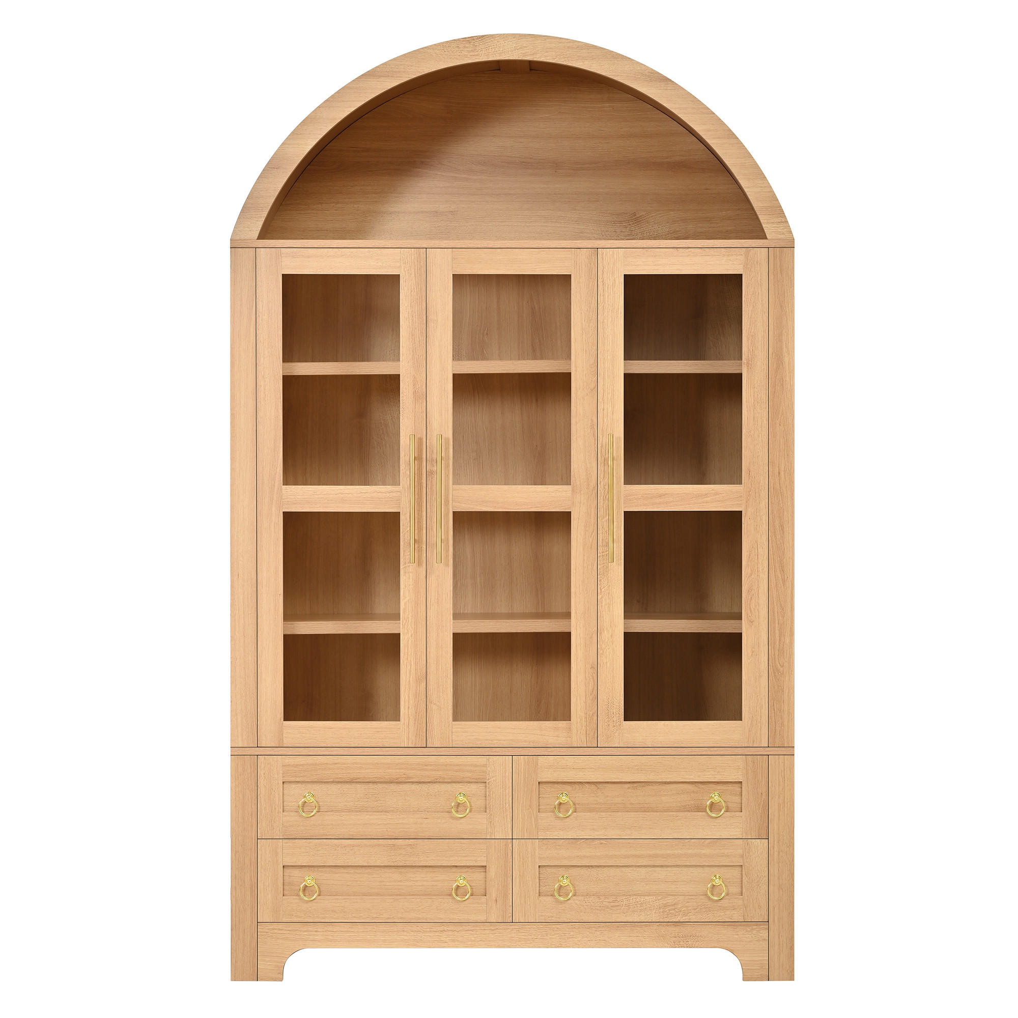 SIDEBOARD WOHNZIMMERSCHRANK Rundbogen 3 Glastüren 4 Schubladen - Naturfarben, Holzwerkstoff (110/185/40cm) - Urban Meuble