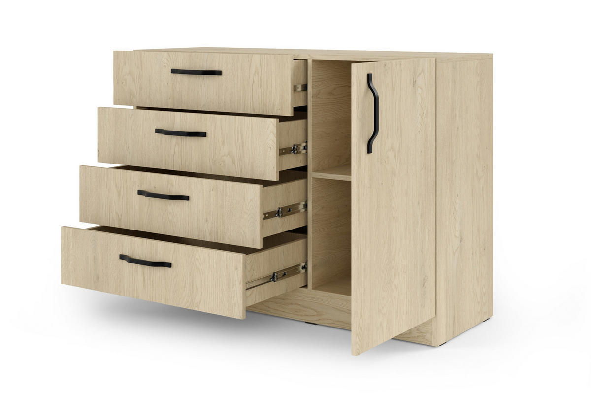 KOMMODE BRISSO BRK2 120,5/85/40 cm in Eiche Ceremona mit Metallgriffen - Eichefarben, Holzwerkstoff/Metall (121/85/40cm) - Deine Möbel 24