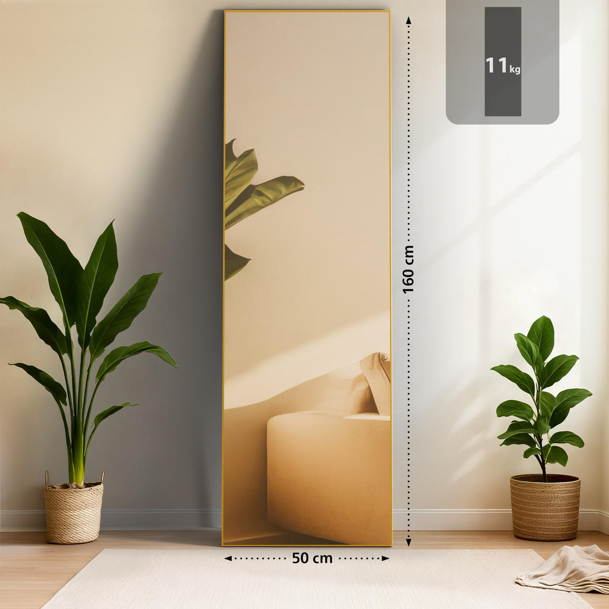 STANDSPIEGEL eckig 50/3/160 cm Glas Gold Glanz - Goldfarben, Glas (50/160/3cm) - CLP