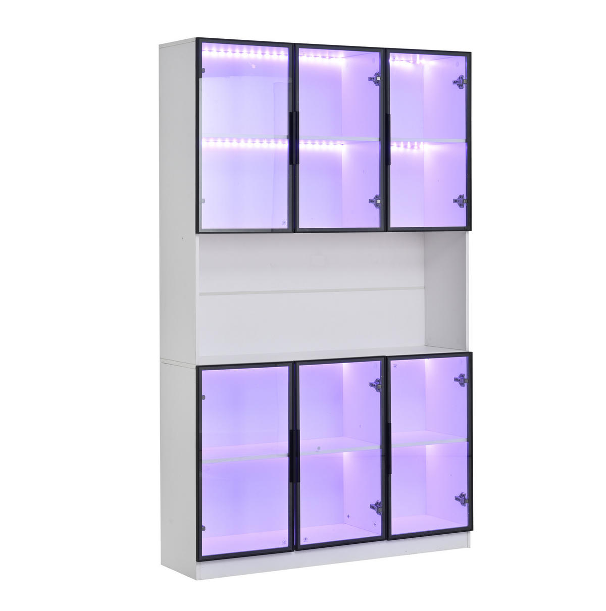 VITRINE aus MDF und Glas 120x34x200 cm Weiß mit LED-Beleuchtung und 6 Türen - Weiß, Holzwerkstoff (120/200/34cm) - IVMEU