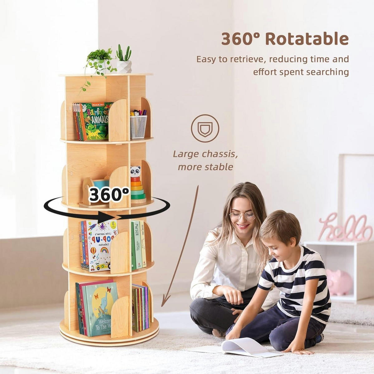 DREHBARES Bücherregal 360° mit 4 Etagen Holz 129 cm - Braun, Holzwerkstoff (50/129/50cm)