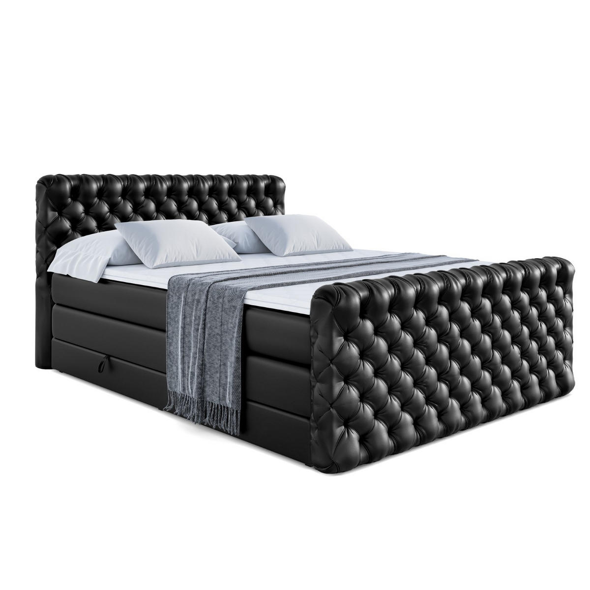 BOXSPRINGBETT BOXI8-Z KING - 180x200 - H3/H4 - Schwarz Hochglanz - Schwarz Hochglanz, Holzwerkstoff (180/200cm) - ALTDECOR