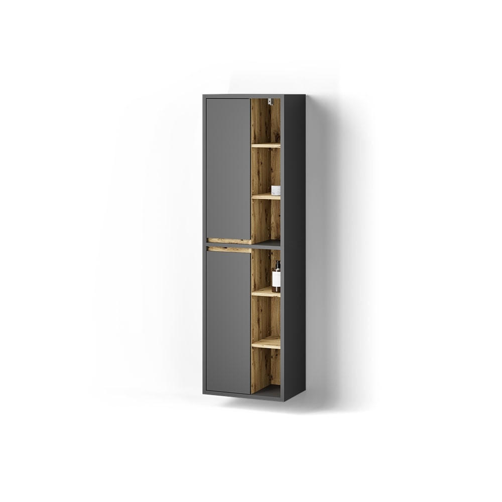 BADSCHRANK Vomano Anthrazit 50 x 170 cm mit Türen, und offenen Fächern - Anthrazit/Eiche Artisan, Holzwerkstoff (50/170/33cm) - Livinity®