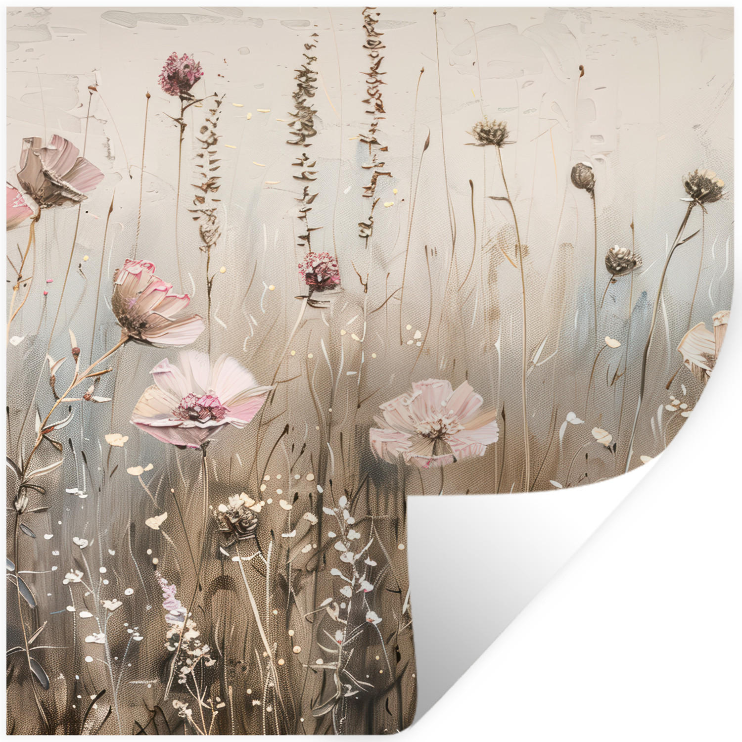 WANDTATTOO Blumen - Rosa - Modern - Beige 50x50 cm - Beige, Kunststoff (50/50/0.1cm) - MuchoWow