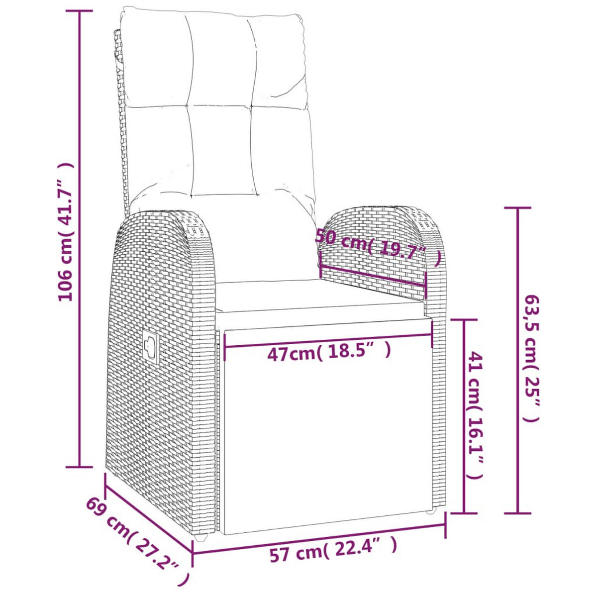 GARTEN-LIEGESTUHL Mit Auflage Poly Rattan Schwarz - Schwarz, Kunststoff/Textil (57/106/69cm) - vidaXL