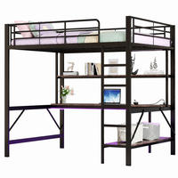 HOCHBETT 140/200 mit LED, USB, Steckdose und Schreibtisch in Schwarz - Schwarz, Holz/Holzwerkstoff (140/200cm) - EVRYAE