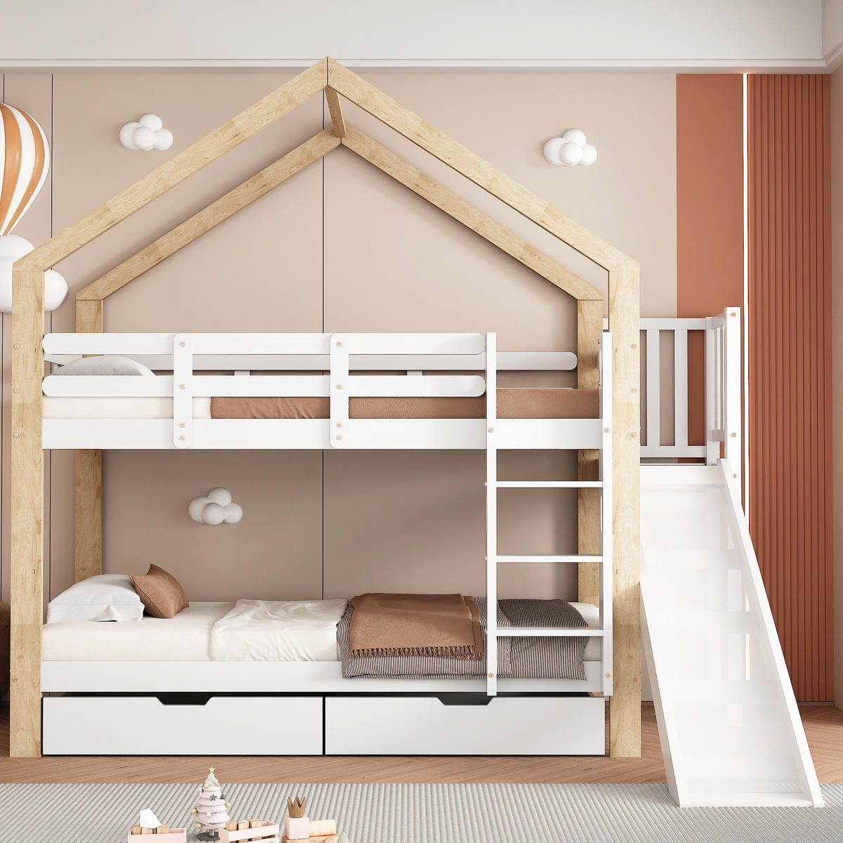 ETAGENBETT 90x200 cm Rutsche Schubladen - Weiß, Holz (90/200cm) - LEBENLANG