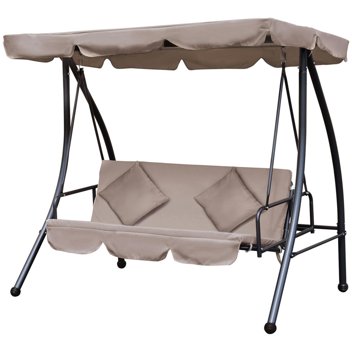 HOLLYWOODSCHAUKEL DE-06951 Mit Liegefunktion, 2-in-1, Sonnenschutz Braun - Beige/Schwarz, Metall (200/170/125cm) - ComfortXL