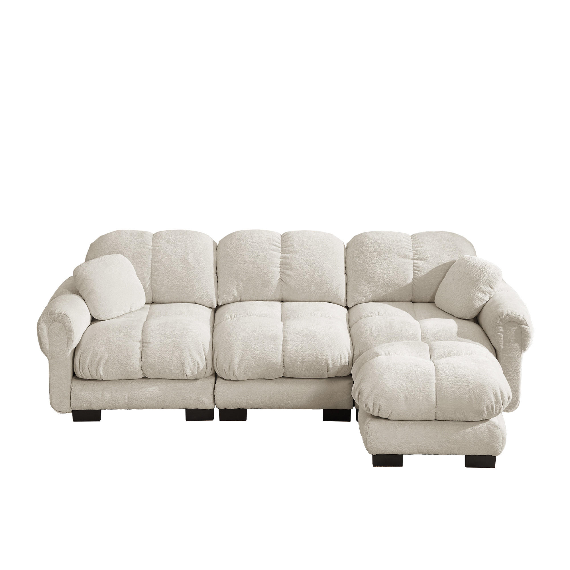 ECKSOFA 260/149/90 cm Hellkhaki Cord mit mobiler Ottomane und 2 kleinen Dekokissen - Kaschmir/Graubraun, Textil (260/149cm) - Oxeza