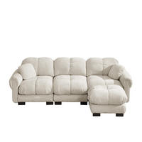 ECKSOFA 260/149/90 cm Hellkhaki Cord mit mobiler Ottomane und 2 kleinen Dekokissen - Kaschmir/Graubraun, Textil (260/149cm) - Oxeza