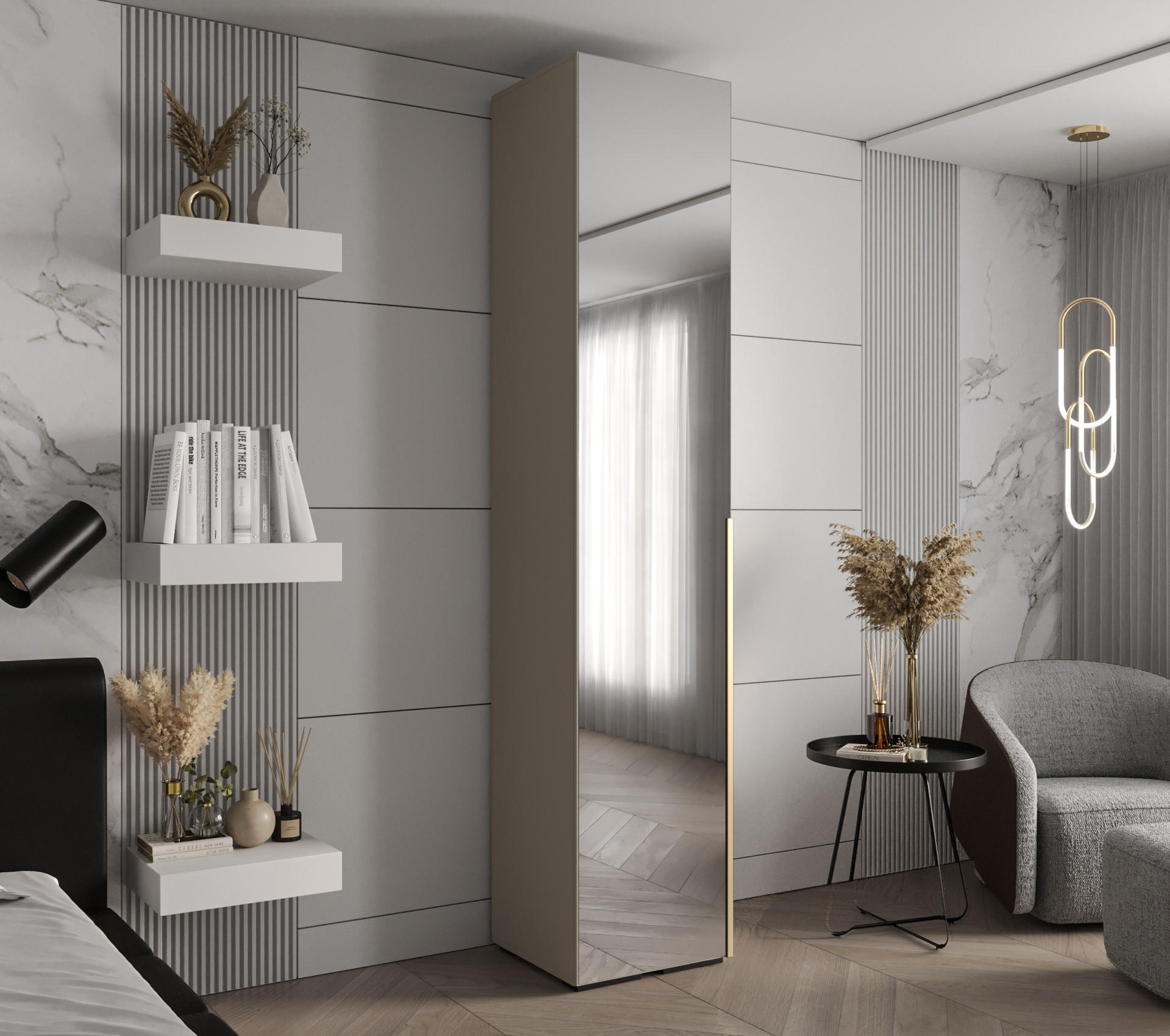 DREHTÜRENSCHRANK 236.7/50/47 1-türig - Kaschmir/Goldfarben, Holz/Metall (50/236.7/47cm) - Abiks Möbel