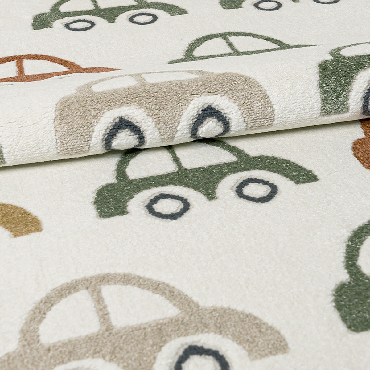 KINDERTEPPICH Alora Coches Mazovia 160x230cm Creme Grün Autos Kurzflor - Grün, Textil (160/230cm) - Mazovia