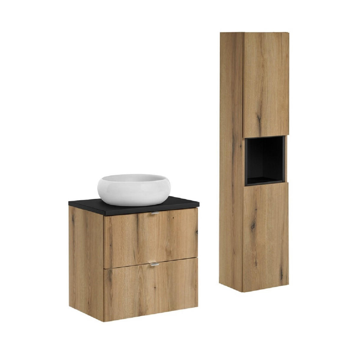 Milaros Markt Badmöbel-Set Eiche Wotan, Schwarz 60x57x40 cm