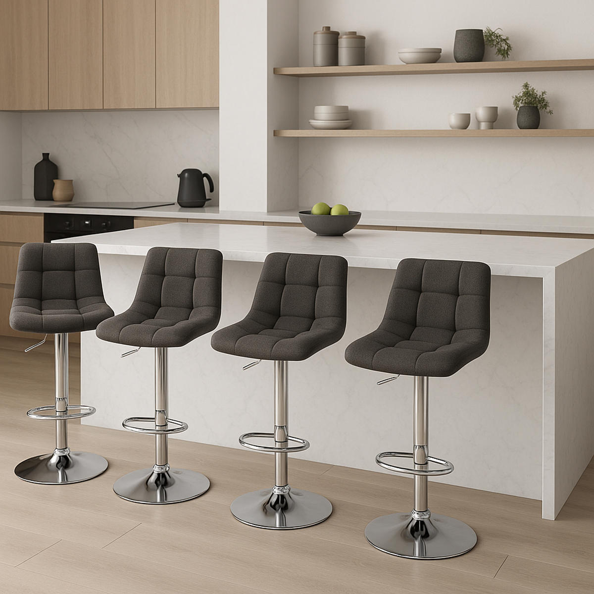 BARHOCKER James Stoff chrom dunkelgrau - Chromfarben/Grau, Textil/Metall (43/108.5/46.5cm) - TPFLiving
