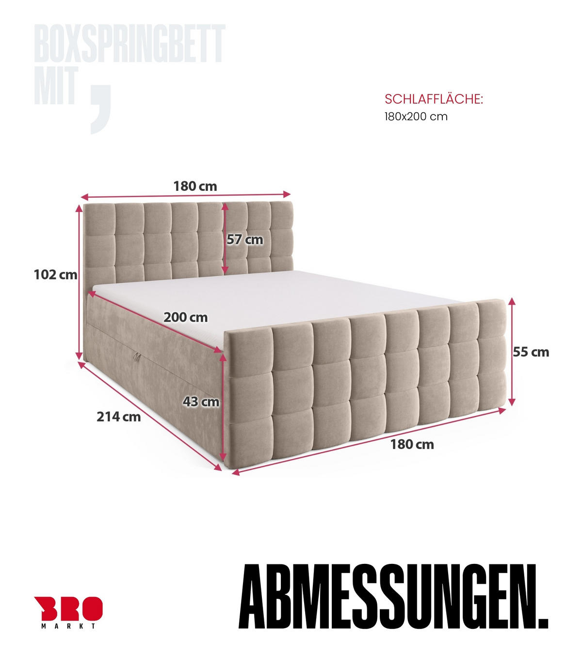 BOXBETT Dakota Duo mit Topper 180/200 Schwarz - Schwarz, Holz/Textil (180/200cm) - Bromarkt