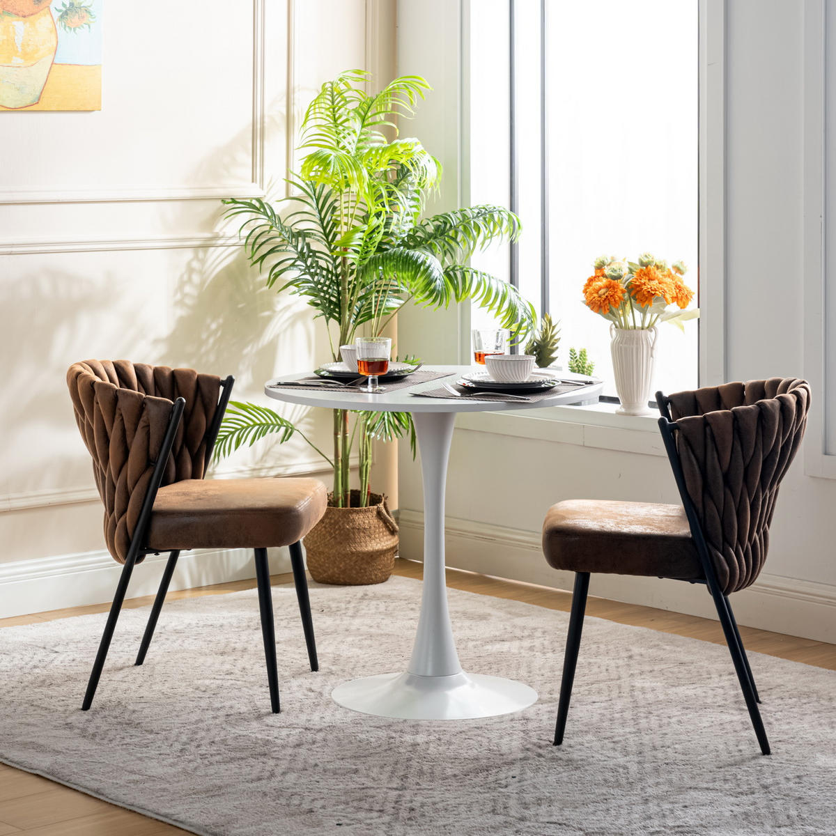 ESSZIMMERSTUHL mit Stoffbezug und geflochtener Rückenlehne Suede - Braun, Textil (44.5/77/46cm) - Meubles Cosy