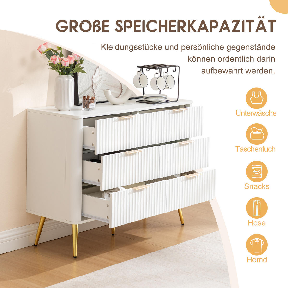 KOMMODE Weiß 105/40/80 cm - Weiß, Holzwerkstoff (105/80/40cm) - PANGIVO