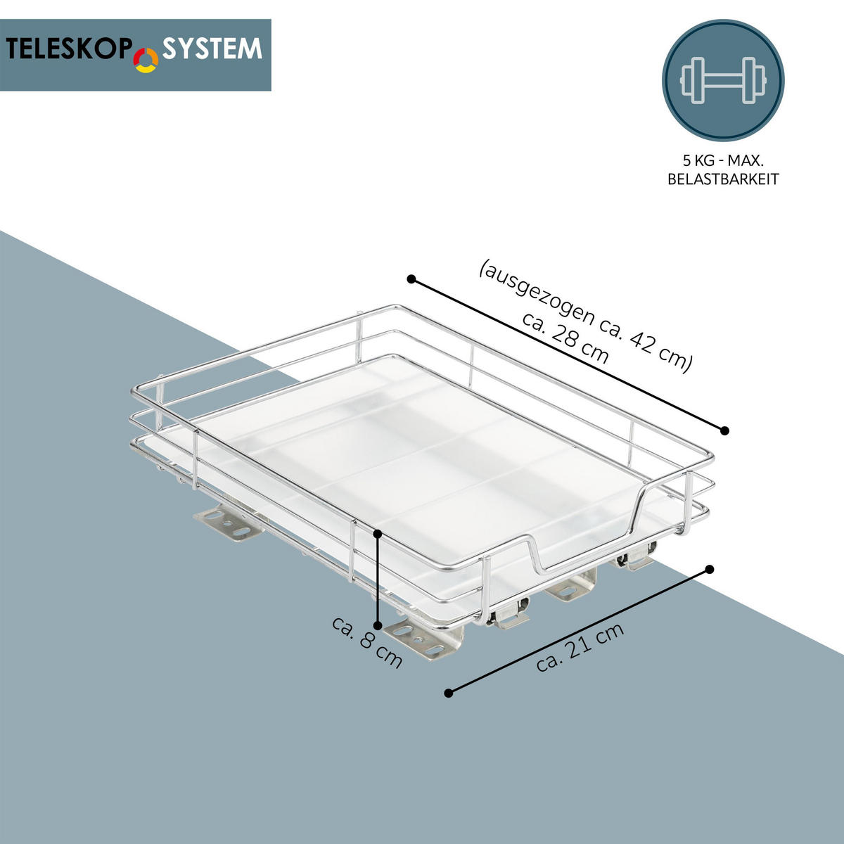 TELESKOP-GEWÜRZREGAL ausziehbar mit Einlegeboden aus verchromtem Metall - Chromfarben, Metall (21/8/28cm) - bremermann