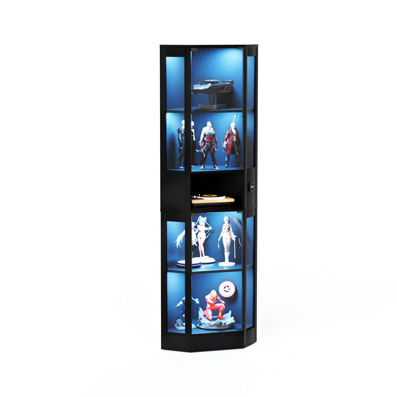 VITRINENSCHRANK,GLASVITRINE mit LED Beleuchtung und Stauraum Schwarz - Schwarz, Glas (57/165/40cm) - PARAFTA HOME