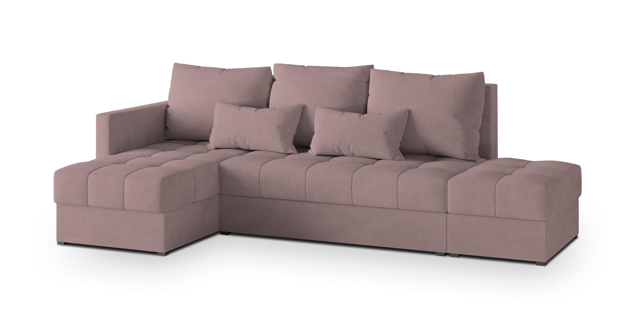 ECKSOFA LUMARI L-S Rosa Plüsch-Stoff mit Schlaffunktion - Rosa, Holz (262/143cm) - MASSENO