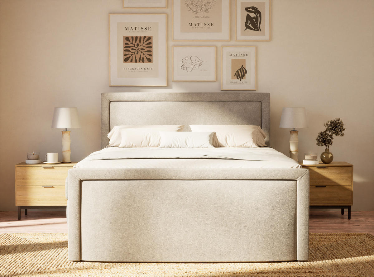 BOXSPRINGBETT Fresco 140/200 cm, in Beige grau, Bettkasten, Matratze, Topper - Beige/Schwarz, Holz/Holzwerkstoff (140/200cm) - Maison de Reve