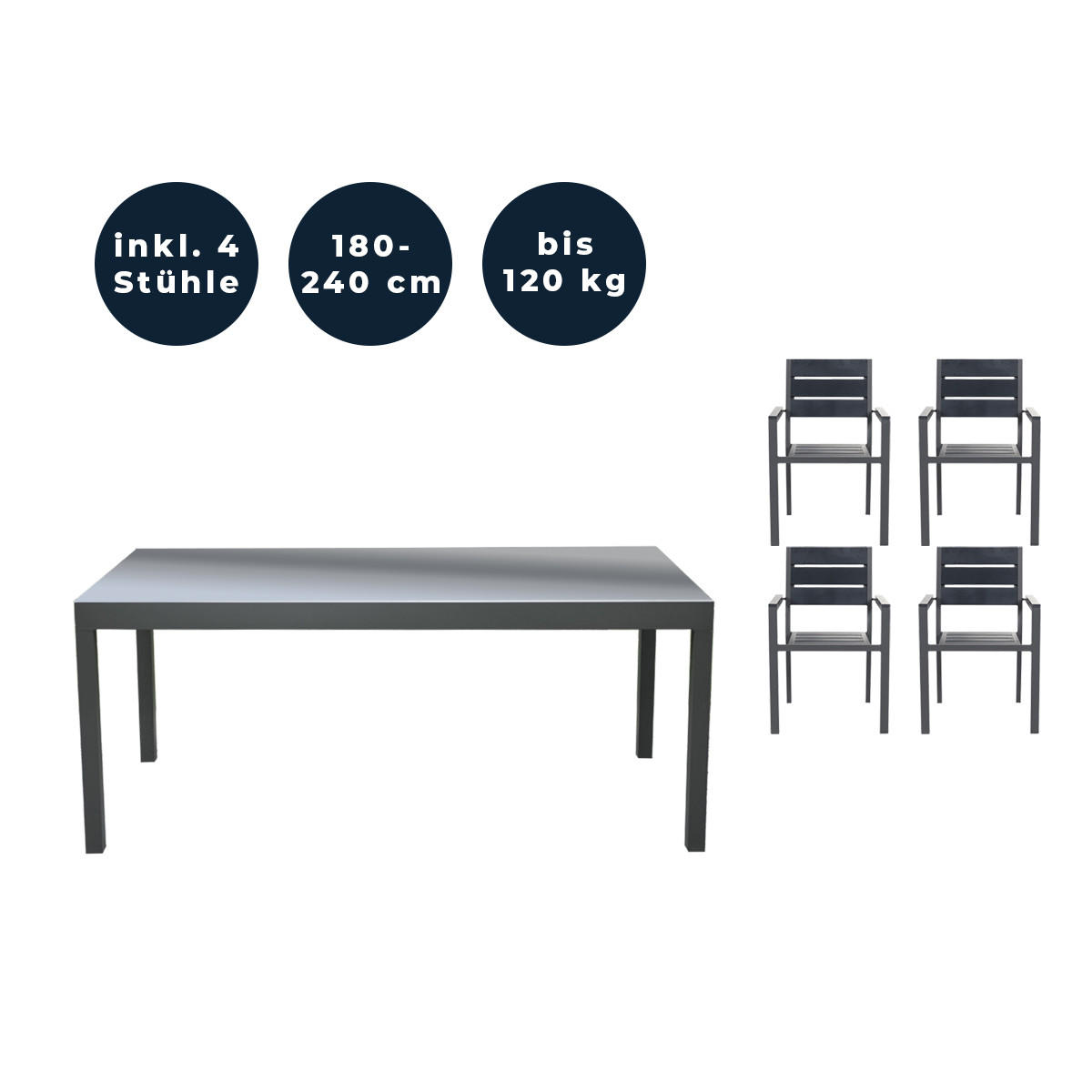 SITZGRUPPE SOL MADERA - 5 tlg. - Anthrazit/Hellgrau, Metall - Home Deluxe
