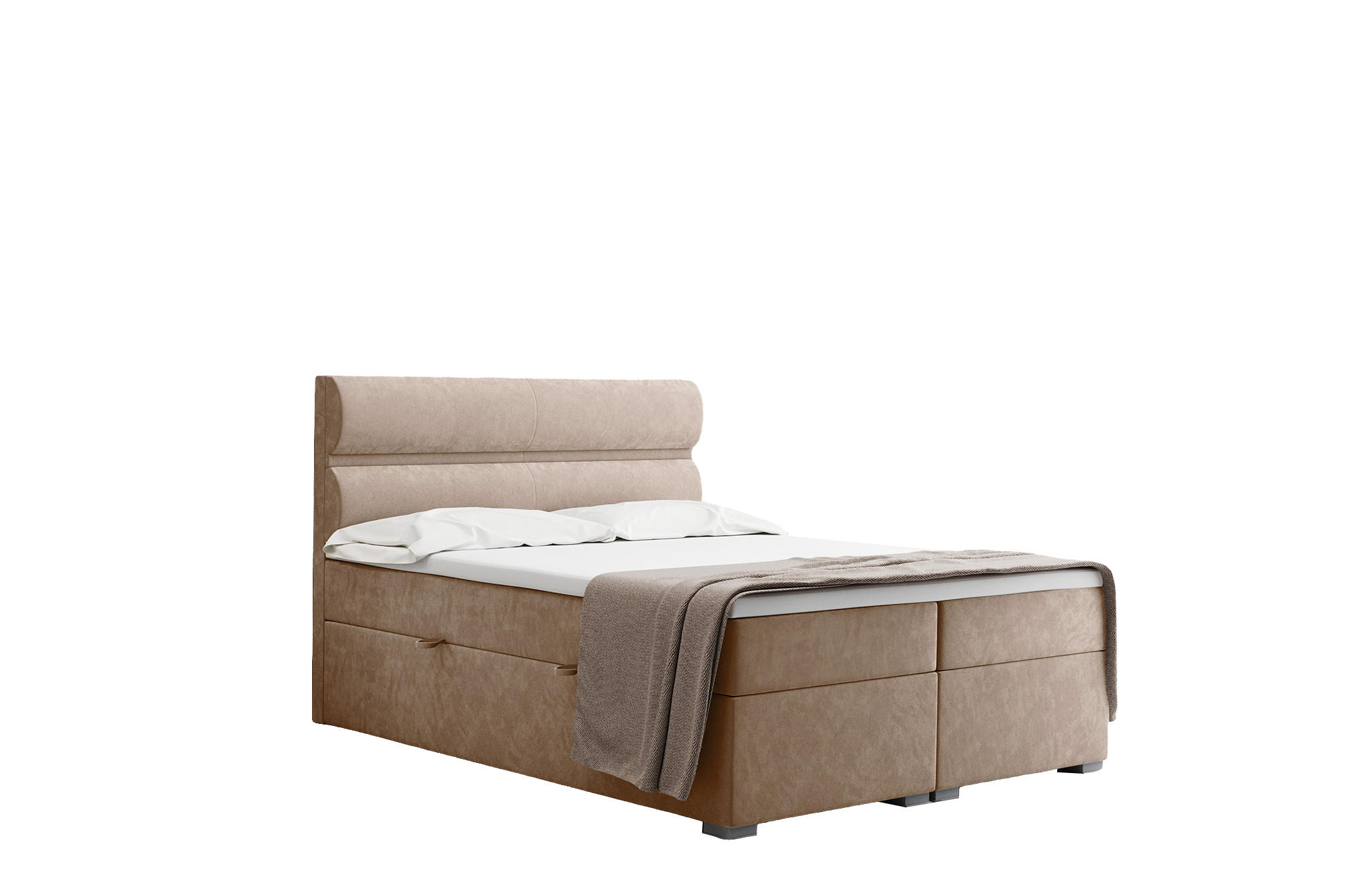 BOXBETT Mit Bettkasten, Matratze Und Topper VERA Stoff Riviera 120x200 cm Biscut H2-Pocket - Champagner, Holz/Holzwerkstoff (120/200cm) - Kaiser Möbel