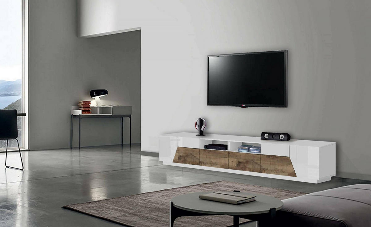 FERNSEHSCHRANK Glänzendes Weiß, Ahorn 43/260/46 cm - Ahornfarben/Weiß, Holzwerkstoff (260/46/43cm) - DMORA