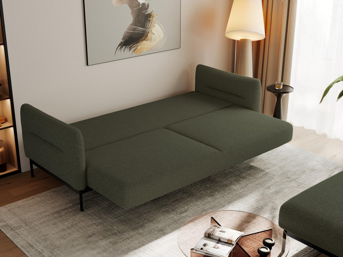SCHLAFSOFA SALENTO Grün Boucle - Schwarz/Grün, Textil/Metall (221/82/193cm) - MKS