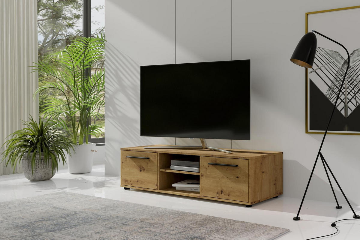 RTV-SCHRANK Maxivo 150 Artisan Eiche, zweitüriger TV-Tisch - Schwarz/Eiche Artisan, Holzwerkstoff (150/38/40cm) - Bettso