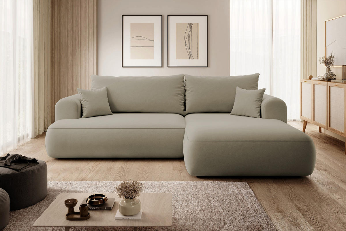 ECKSOFA Ovo Beige Velours - Beige/Schwarz, Kunststoff/Textil (260/165cm) - Selsey