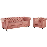 COUCHGARNITUR 3+1 - Samt - Rosa - CHESTERFIELD - Pink, Textil (88/72/205cm) - Vente-Unique