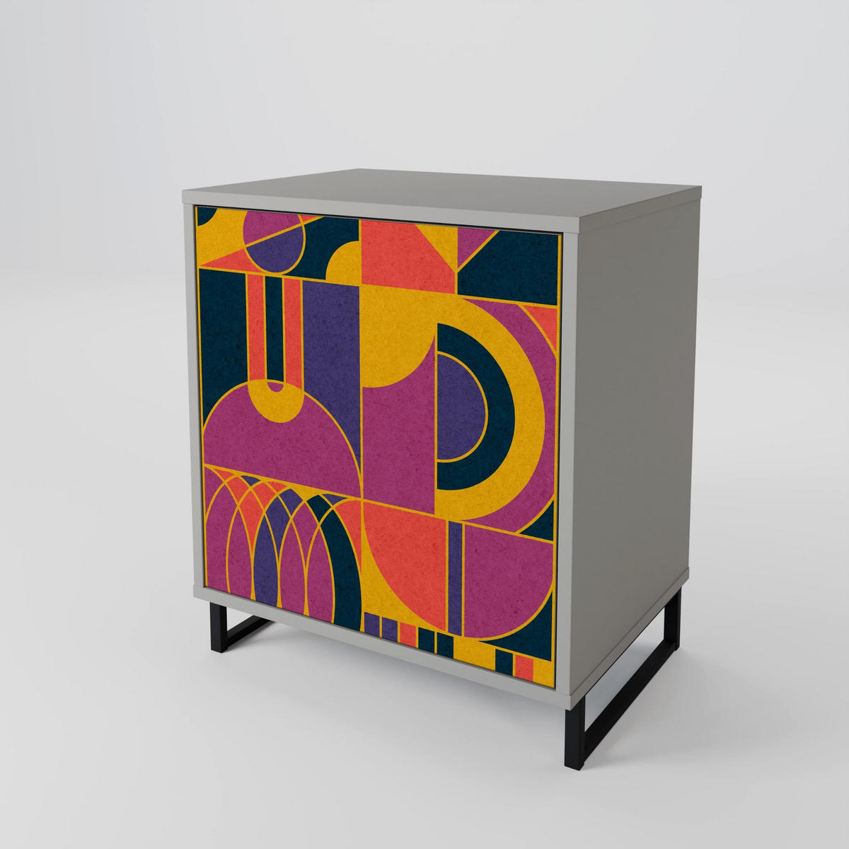 SIDEBOARD ELECTRIC PATTERNS, Grau, 57,5x42x70,5 cm, Schwarze Metall-Sternfüße - Multicolor/Schwarz, Holzwerkstoff/Metall (57.5/70.5/42cm) - SpaceRebels