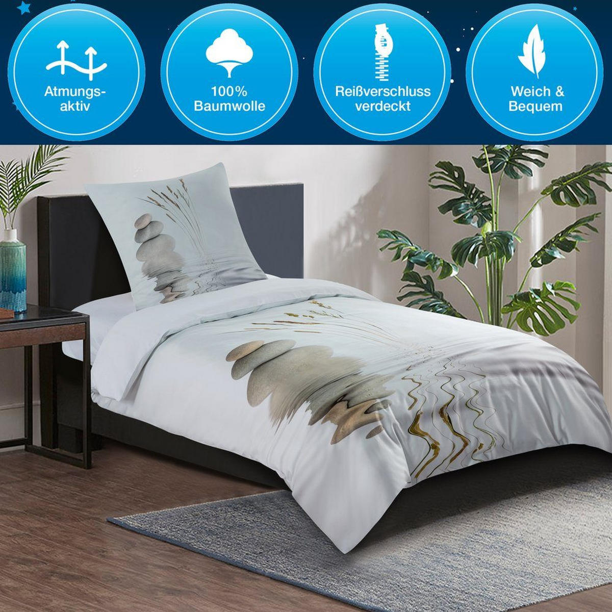 BETTWÄSCHE 4-teilig Balance - Weiß, Naturmaterialien (135/200cm) - Sanilo