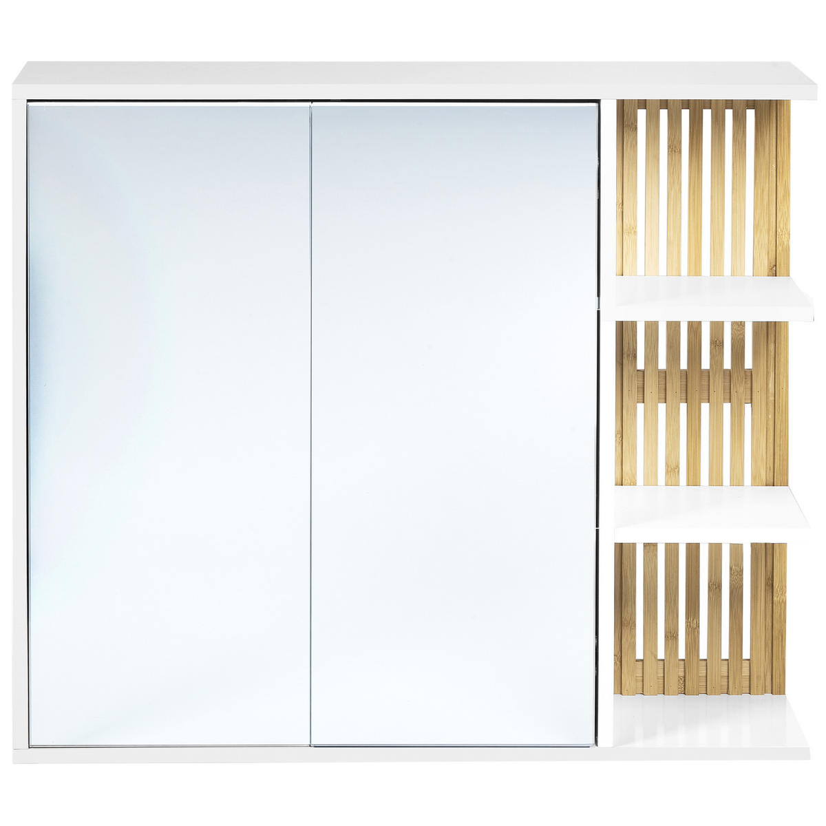 DULAP CU OGLINDĂ PENTRU BAIE 80/70 cm alb Nubes - maro/alb, compozit lemnos (80/70/21cm) - Beliani