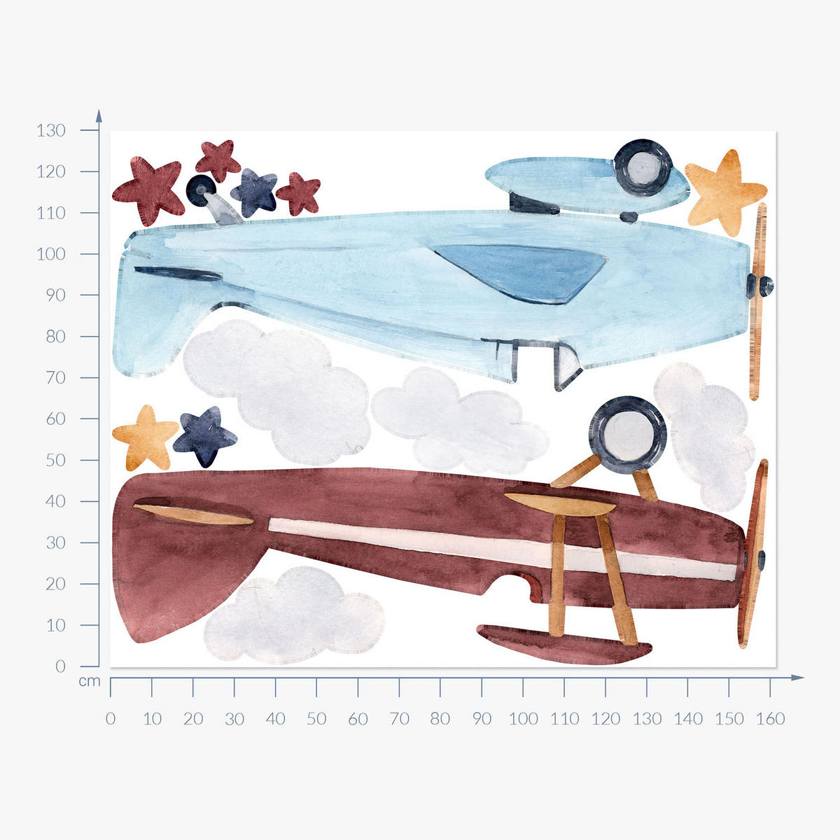 WANDAUFKLEBER 130x161cm - Zwei Wolkenebenen - Multicolor, Kunststoff (130/161/0.1cm) - Wallfluent