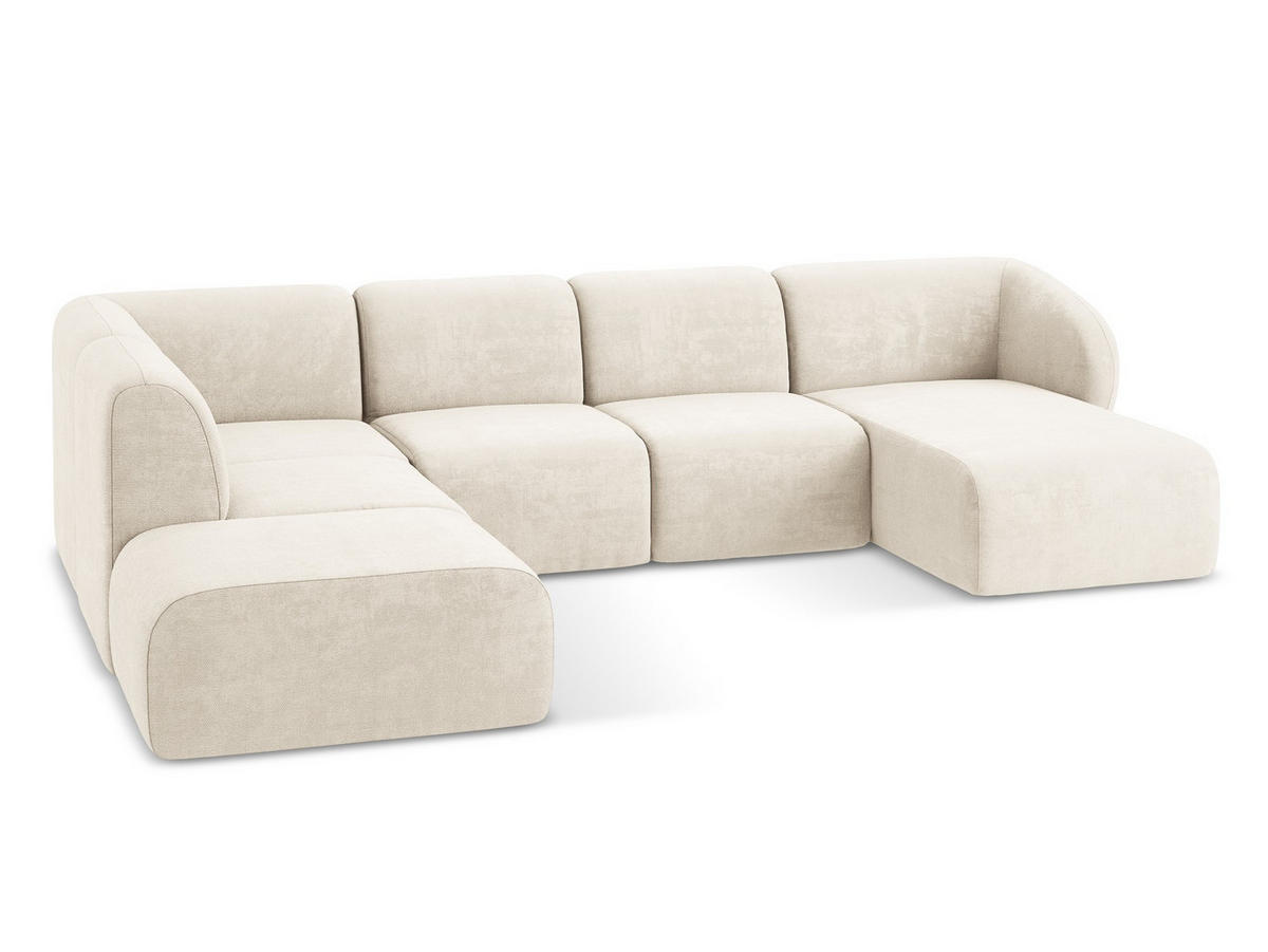 ECKSOFA Rechts Samt Stoff Grau - Taupe/Schwarz, Holzwerkstoff/Kunststoff (248/166cm) - Makamii