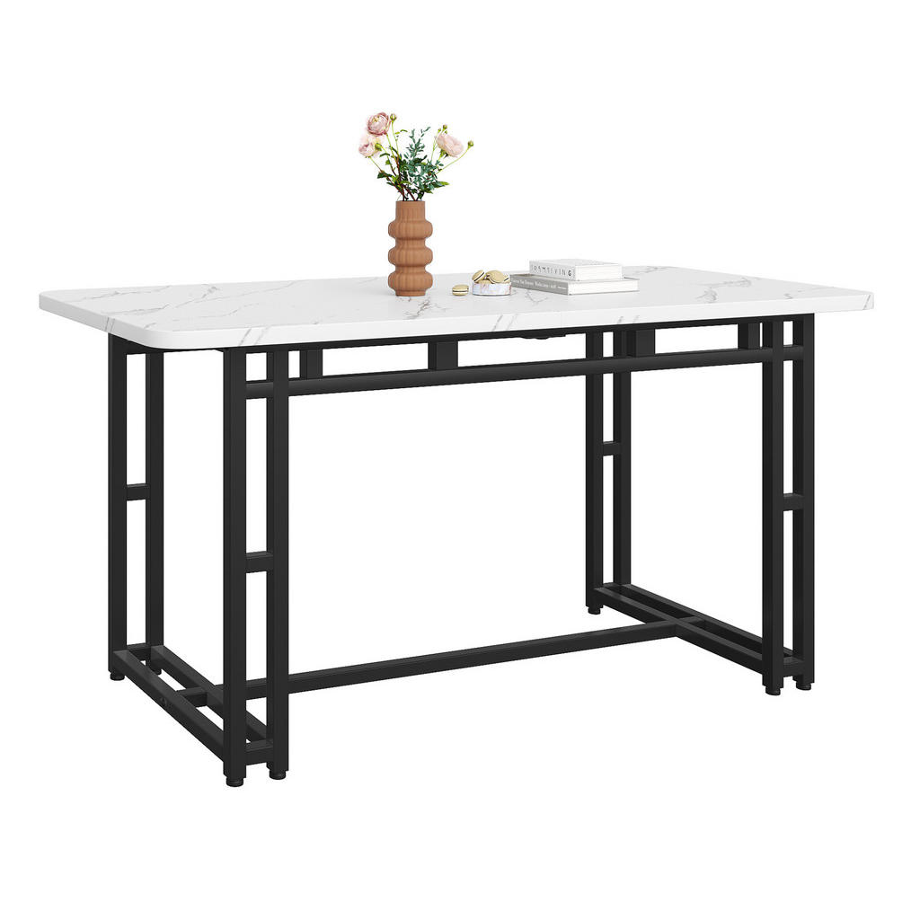 Modfu JÍDELNÍ stůl z MDF 120x70x74 cm černo-bílý s černými kovovými nohami v moderním stylu