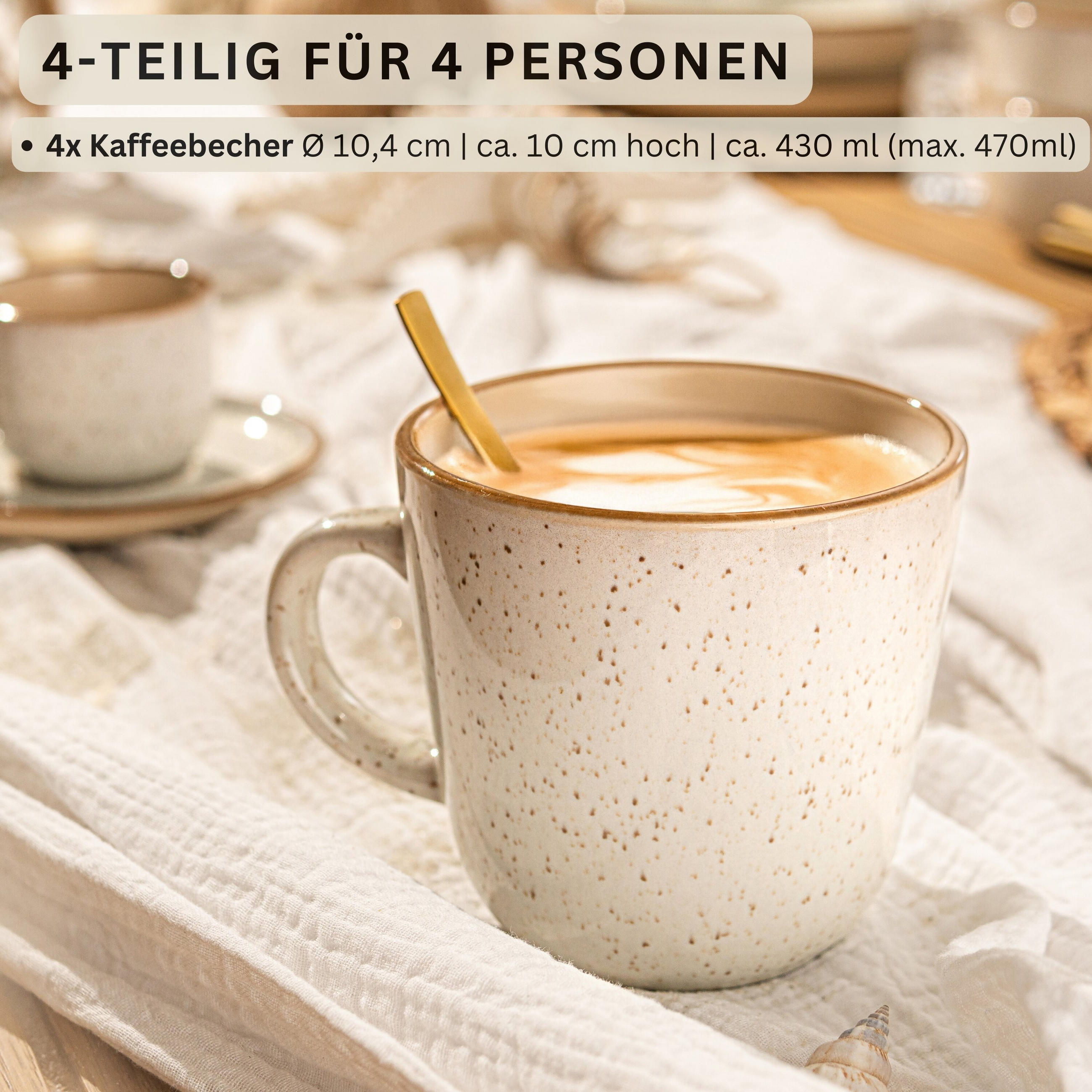 KAFFEEBECHER SET RIO CREME- 4 teilig aus Steingut - Creme, Keramik (0.43L) - Sänger