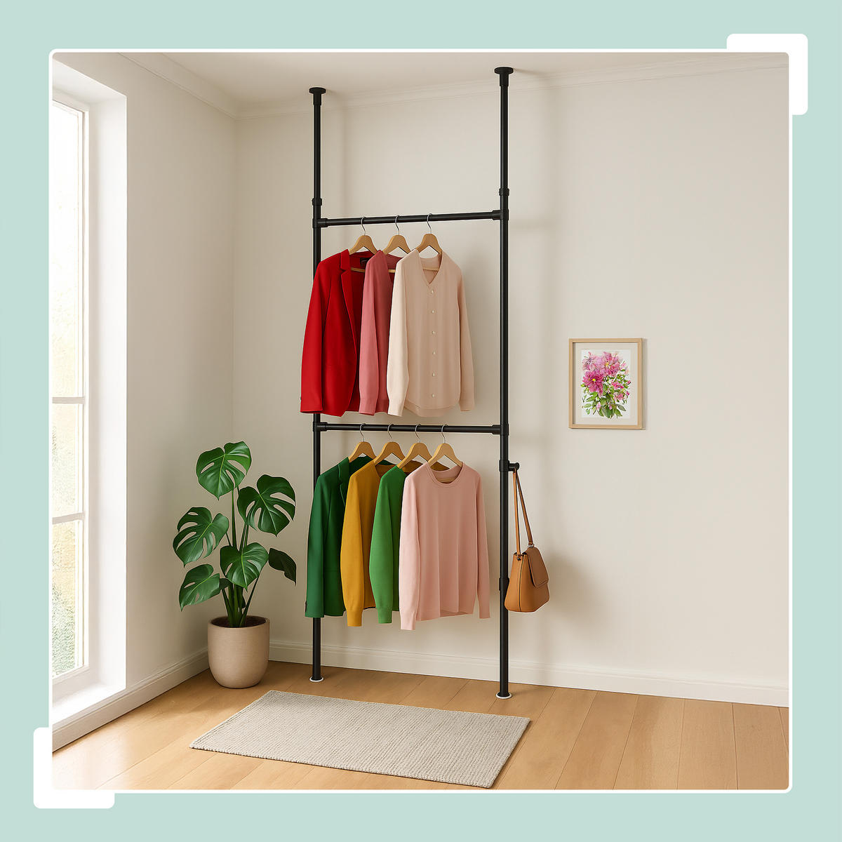 ŠATNÍKOVÝ regál - čierna, kov/plast (120/300/11cm) - Relaxdays