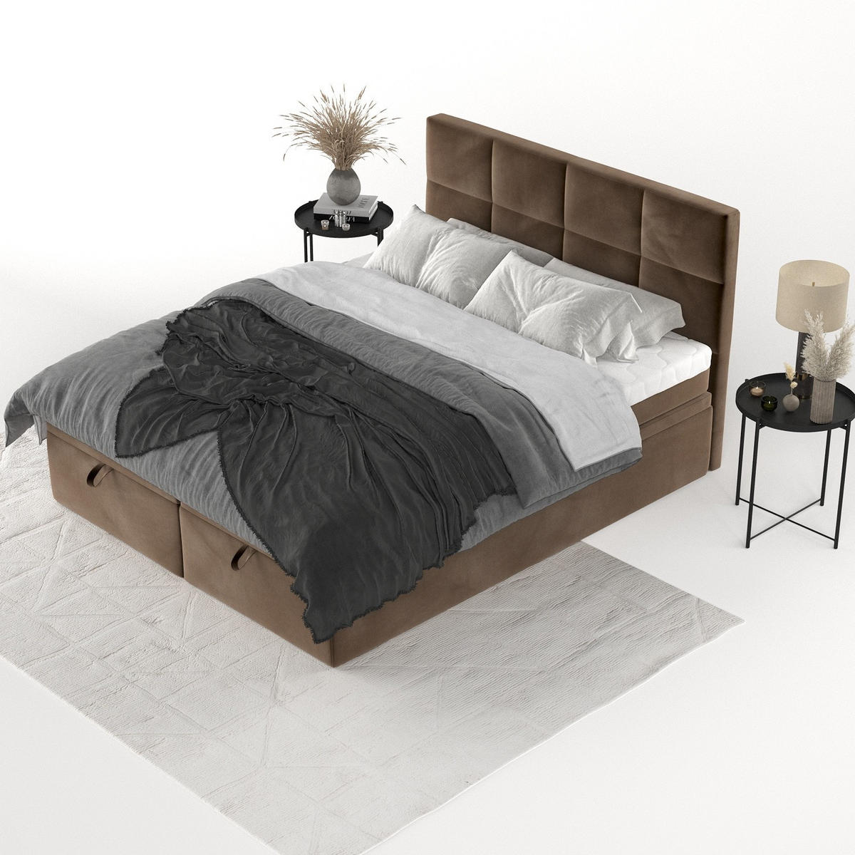 BOXBETT Tessa 180/200 cm Braun im Kronos Stoff - Schwarz/Braun, Holz/Holzwerkstoff (180/200cm) - AltaBeds