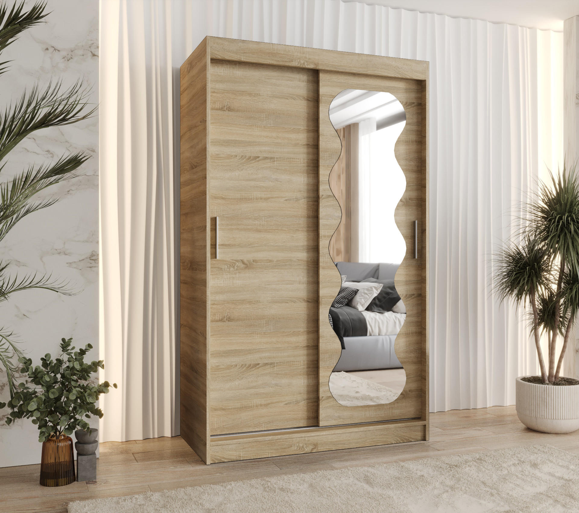 SCHWEBETÜRENSCHRANK 200/120/62 2-türig - Silberfarben/Sonoma Eiche, Holz (120/200/62cm) - MÖBEL KRYSPOL