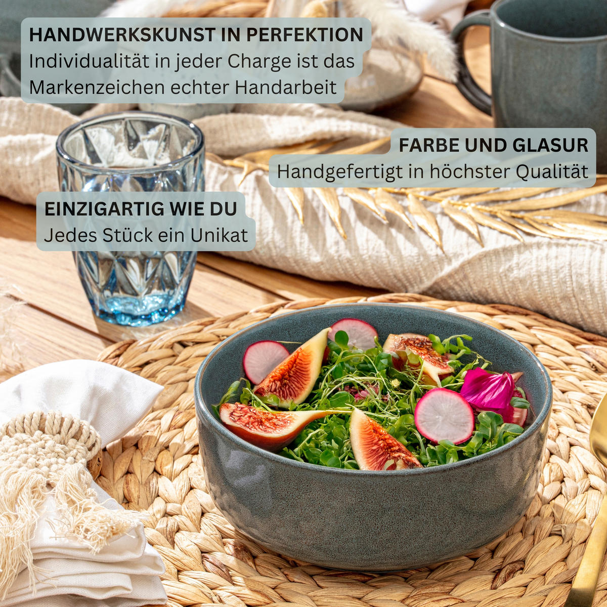 TAFELSERVICE KAIRO OCEAN - 18 teilig aus Steingut - Blau, Stein (27/6.7/27cm) - Sänger