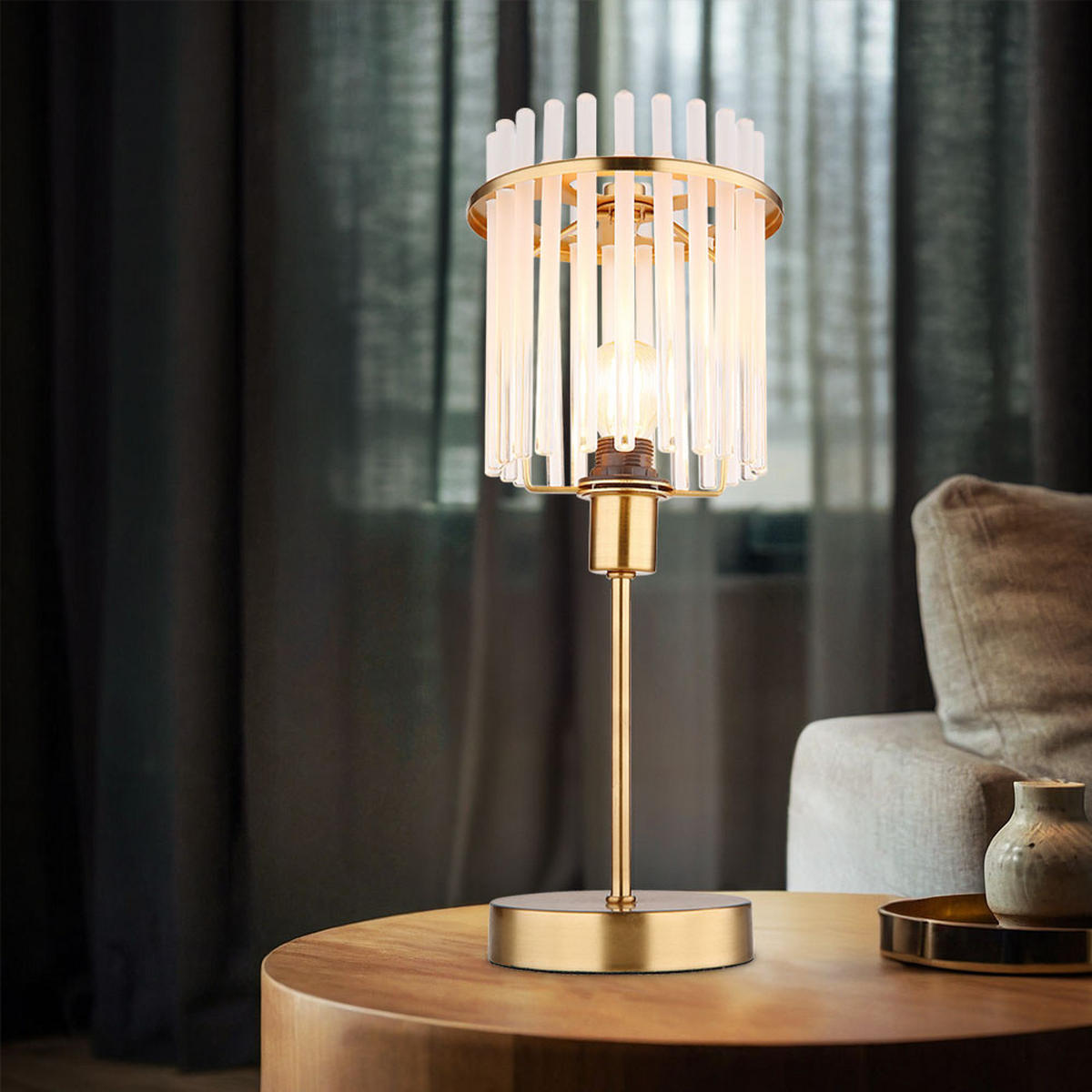 LED TISCHLEUCHTE GORLEY Metall Gold - Goldfarben, Glas (15/15/37.5cm) - Globo Lighting