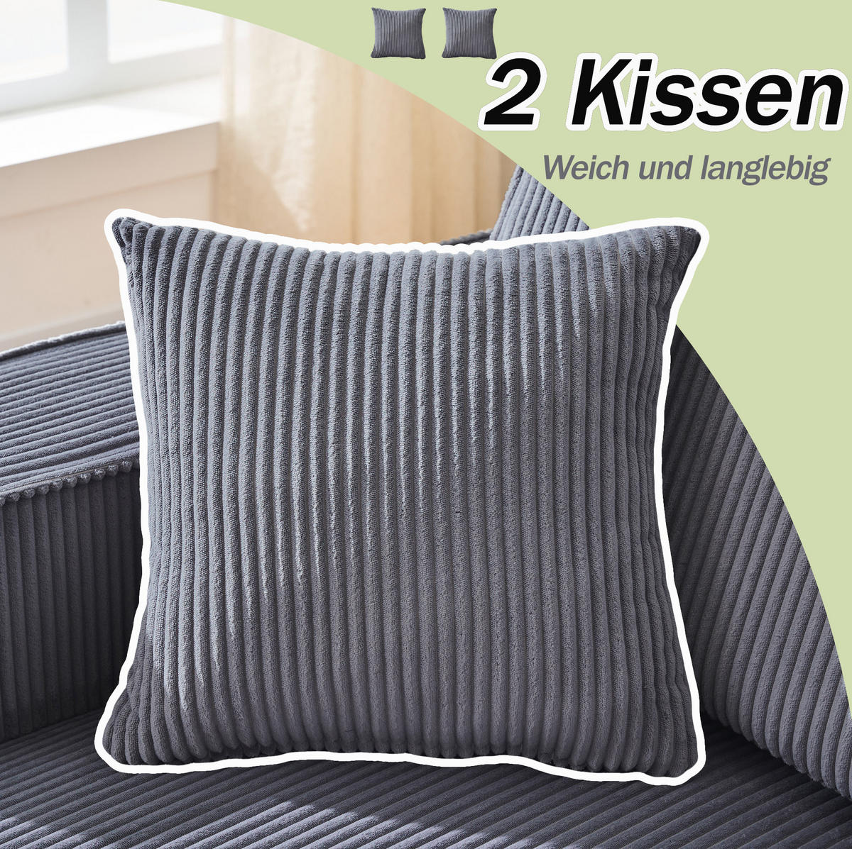 ECKSOFA 235/128/60 cm grau aus Cordstoff modular mit Chaiselongue - Grau, Textil (128/235cm) - OKWISH