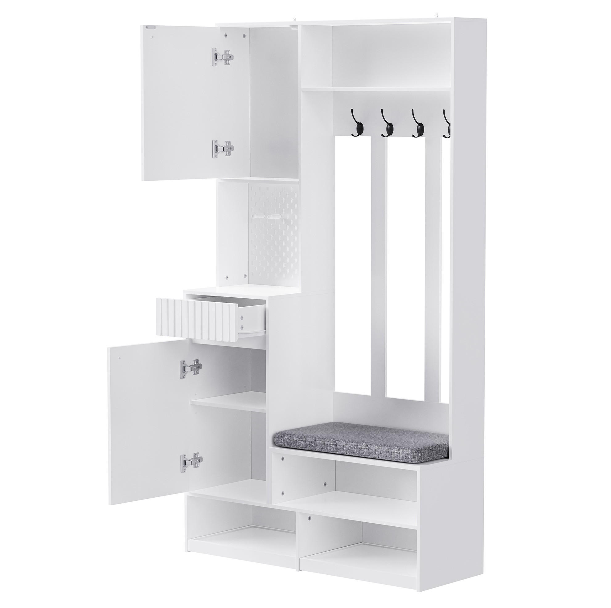 GARDEROBENSET mit Sitzbank 100 x 35 x 180 cm MDF Weiß - Weiß, Holzwerkstoff (35/180/100cm) - Beauniv